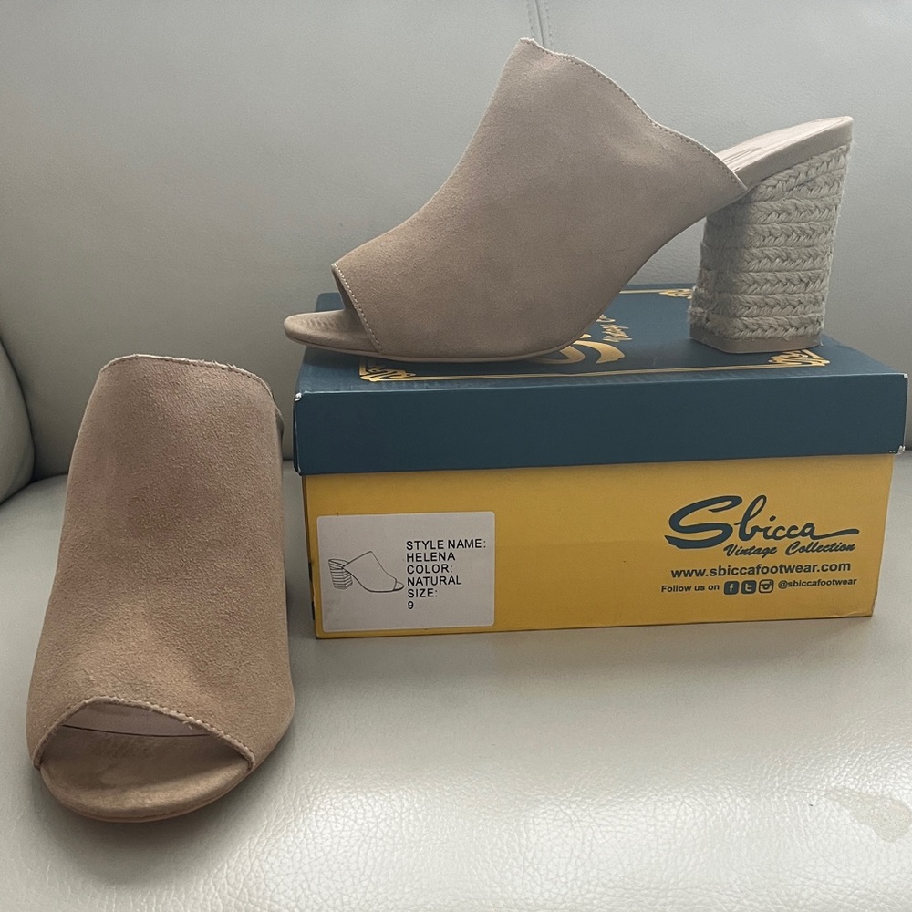 Sbicca Vintage Collection suede leather mule espadrille block heel